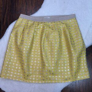LOFT Mini Skirt 12 Yellow Polka Dot Metallic Women's